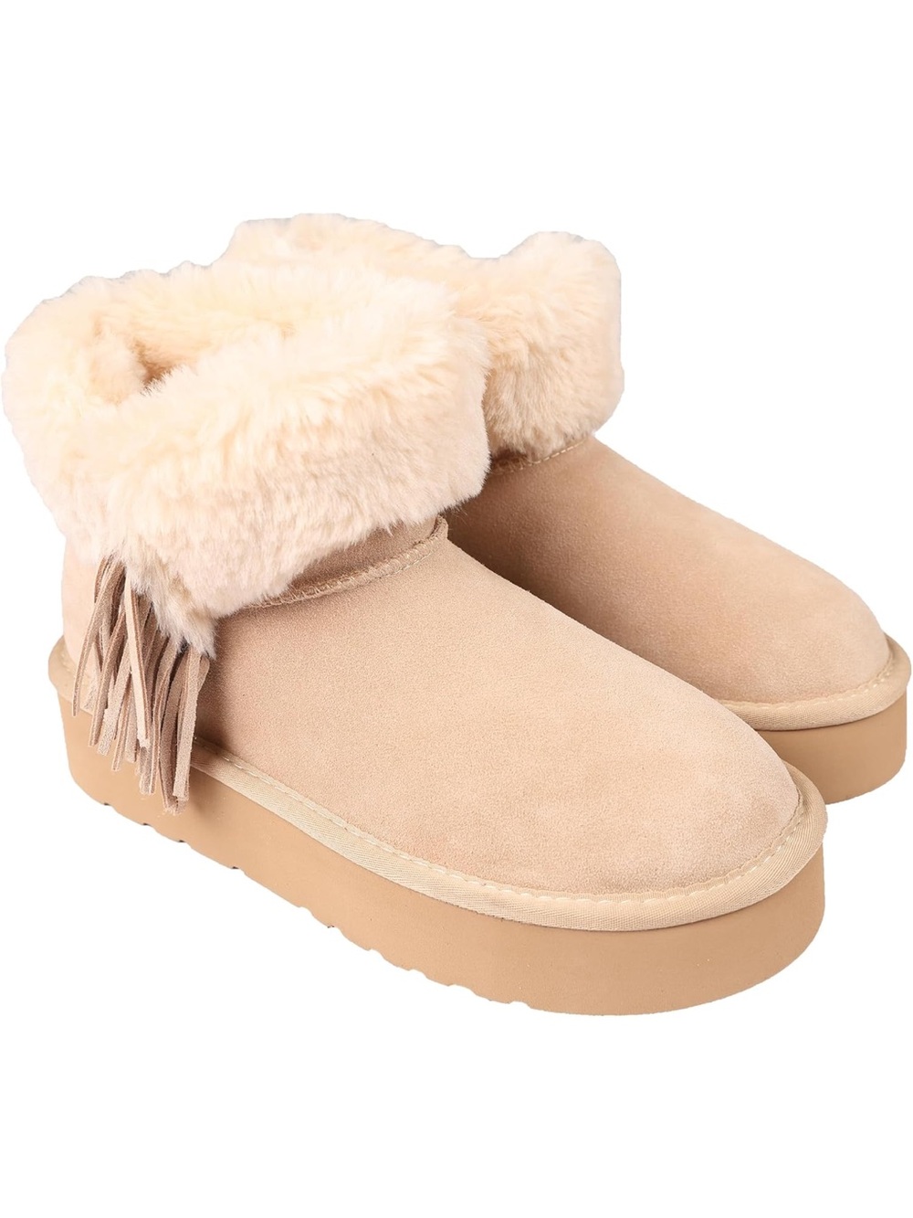 NIB Women's Lamo Amari Suede Beige Shearling-Lined Fringe Ankle Boots Size 12